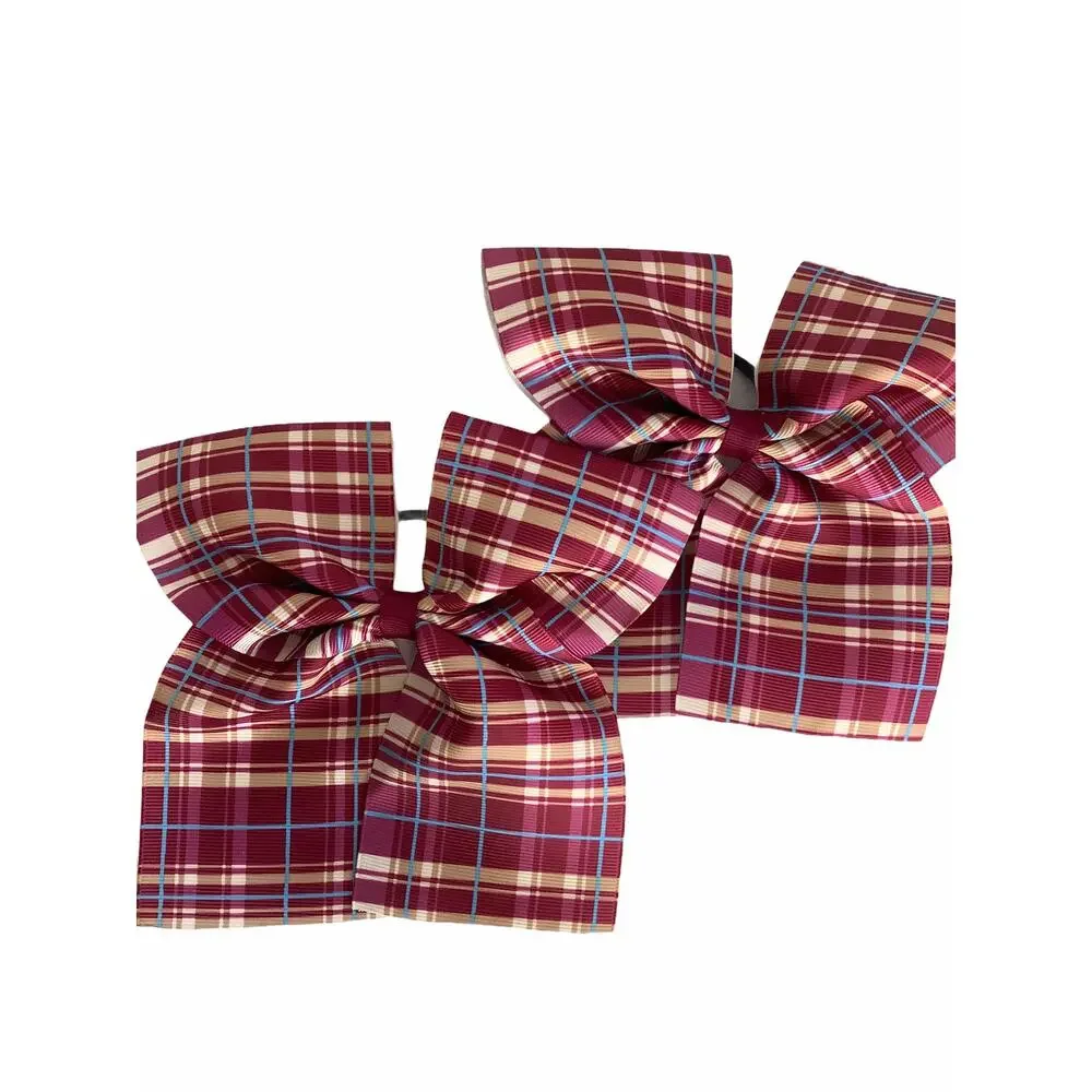 Girl’s Burgundy, beige & blue Plaid Bow Ties NEW